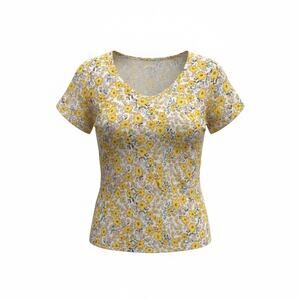 Loft Vintage Soft Women’s Small S Yellow Floral Short Sleeve Scoop Neck Top